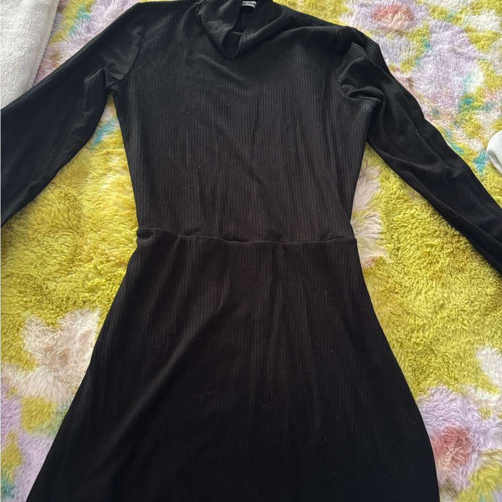 Reformation Black Long Sleeve Ribbed Midi Dress